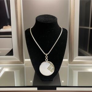 Vtg RARE Givenchy Statement 2-Tone Silver Gold Round 4G Pendant 2” + 925 Plated